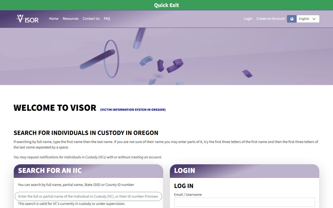 Oregon VISOR Baker County inmate population notification search